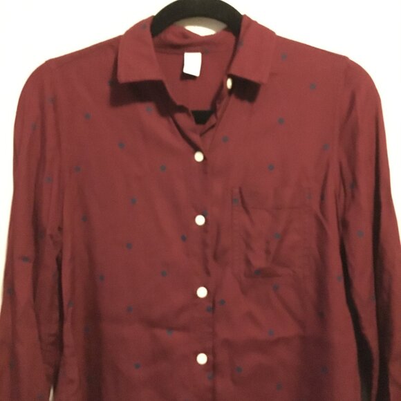Burgundy & Black Polka Dot Button Down Rayon Shirt - Picture 3 of 15